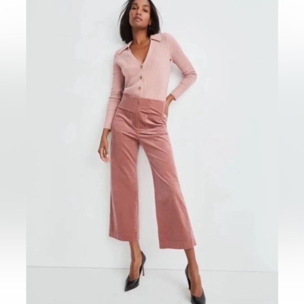 Veronica Beard Jiva cropped cotton-blend corduroy wide-leg pants Mauvewood 8 - Picture 3 of 14